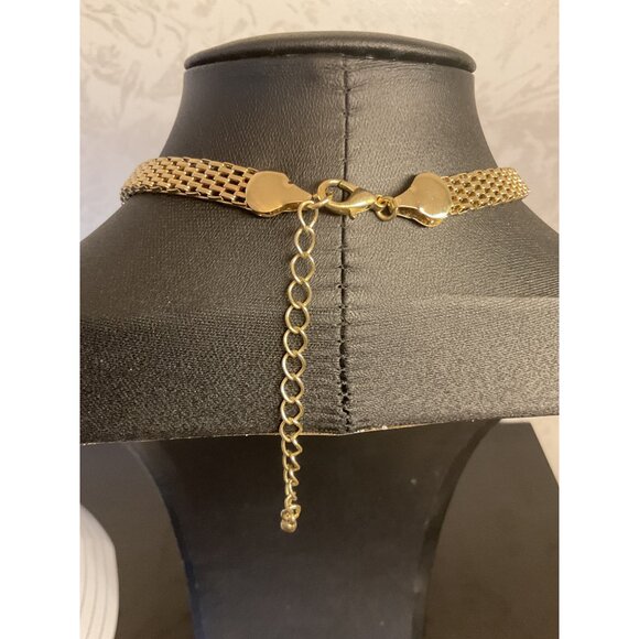 Gold-Tone Statement Necklace With Silver & Gold Disk Adjustable Chain Layered De - Picture 5 of 5